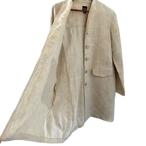 Eileen Fisher Linen Button Front Long Jacket In Tan Size SP - Picture 11 of 14